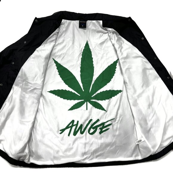 AWGE A$AP Rocky 420 Black Satin Coach Jacket Snap Medium ASAP MOB Marijuana USA - Picture 13 of 16